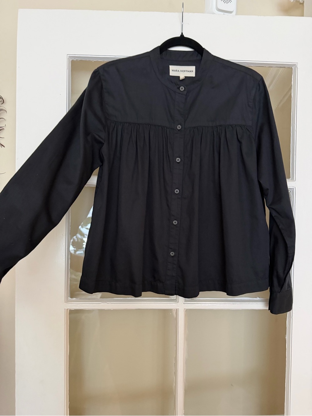 Mara Hoffman Black Gathered Yoke Button-Down Shirt - Picture 2 of 4